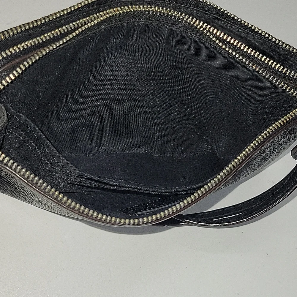 Coach Black Floral Leather Zip Wristlet